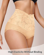 High-Waisted Tummy Control Lace Panties in Pure Cotton
