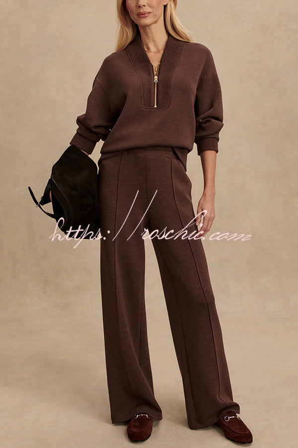 Ribbed Zipper Neck Sweatshirt & Loose Pants Set