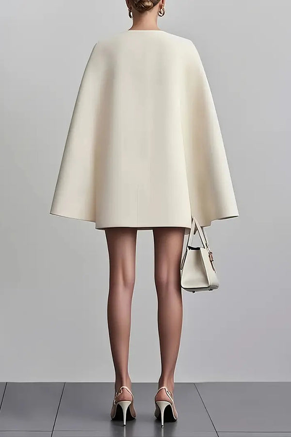 V-Neck Double Breasted Cape Mini Dress – Office Formal