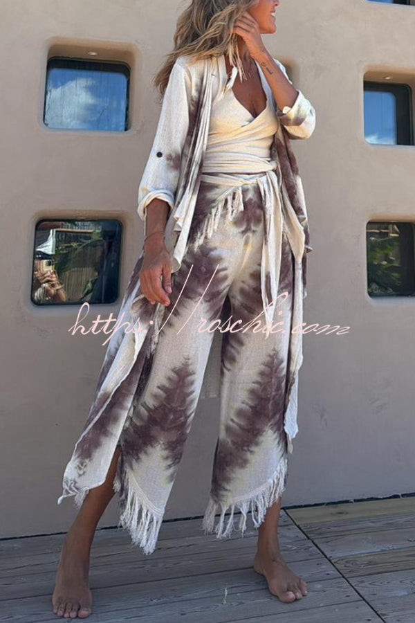 Cache-maillot kimono en mélange de lin tie-dye