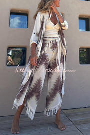Cache-maillot kimono en mélange de lin tie-dye