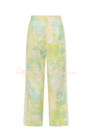 Printed Crochet Trim Camisole and Wide-Leg Pants Set