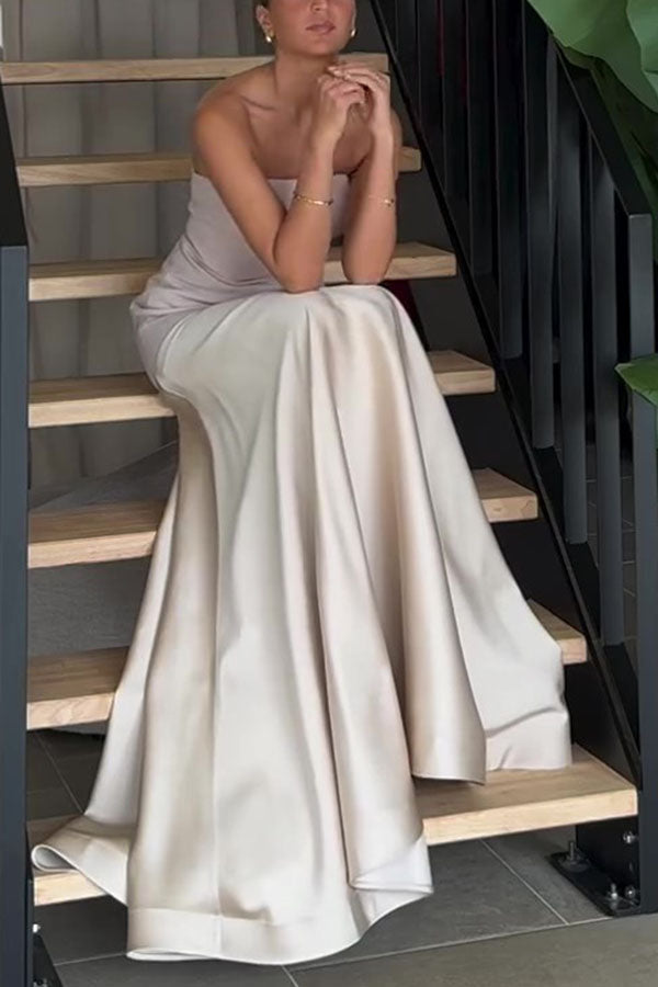 Satin Strapless Flare Maxi Dress – Patchwork Gown