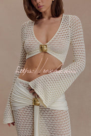 Knit Crop Top & Maxi Skirt Set with Hardware Detail