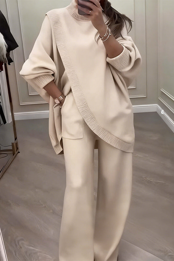 Turtleneck Knit Top & Straight Leg Pants Set – Loose Fit