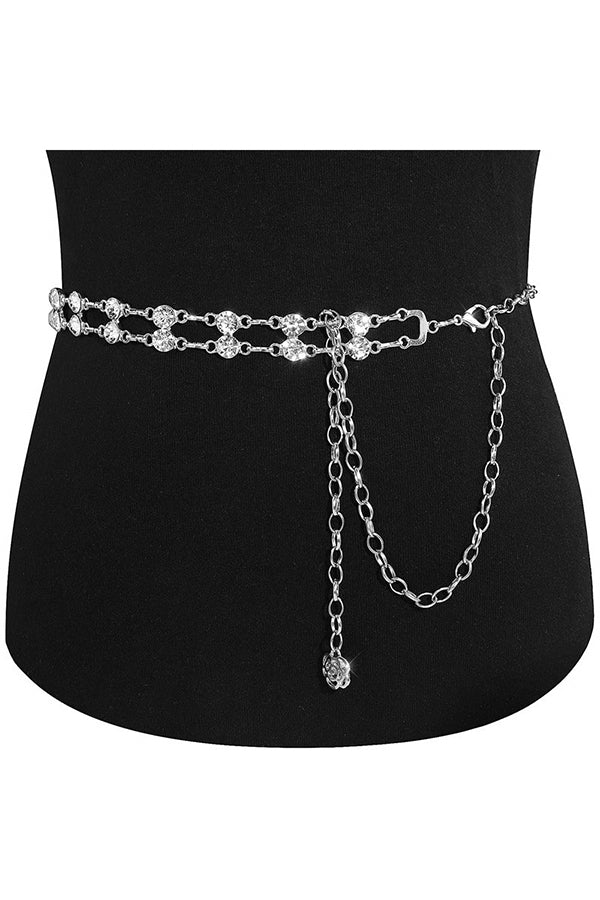 Rhinestone Chain Belt – Adjustable Gold & Silver Waist Chain