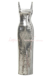 Sequin Backless Maxi Dress – Wide Strap Cutout Waist