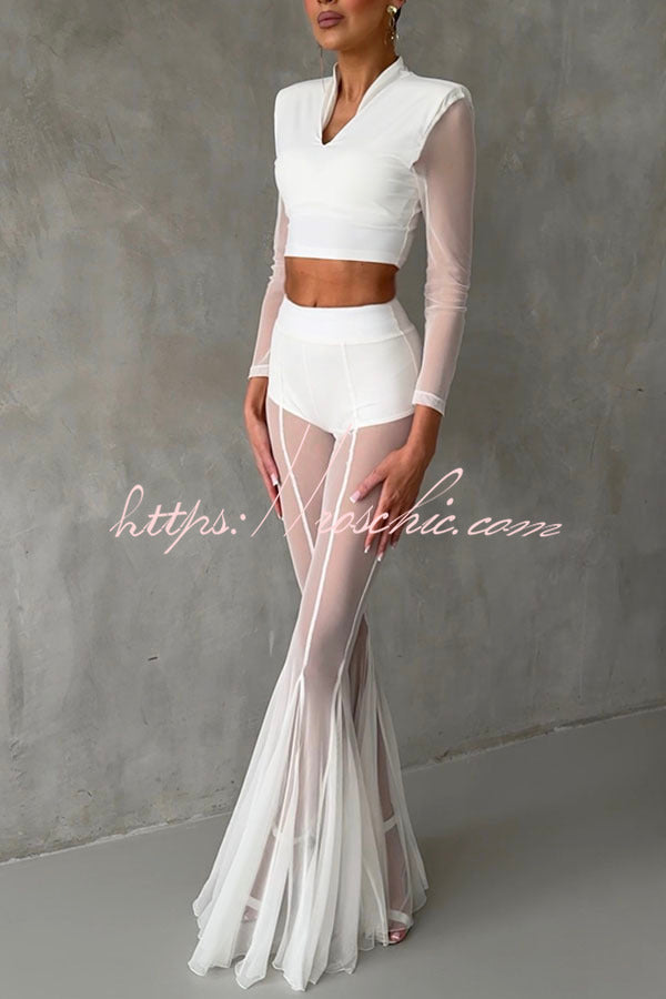 Pantalon taille haute en queue de poisson en maille – Tenue de soirée longueur cheville