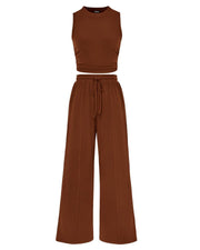 Sleeveless Knit Wide-Leg Lounge Set