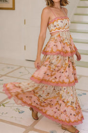 Robe longue imprimée à lacets et découpes à plusieurs niveaux pour les vacances