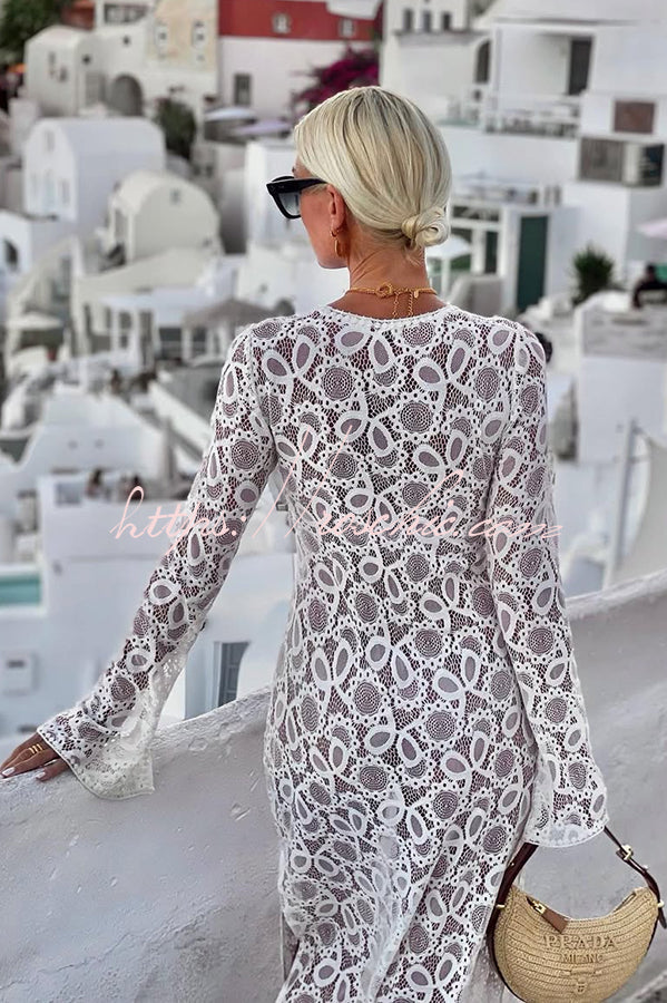 Floral Lace Long Sleeve Maxi Dress with Slit