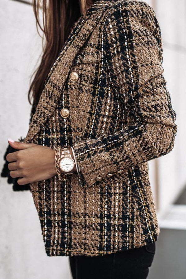 Double Breasted Plaid Blazer – Loose Fit Casual Jacket