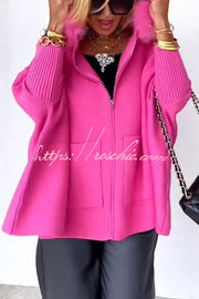 Women's Knit Hooded Cardigan – Loose Fit Long Sleeve Zip-Up