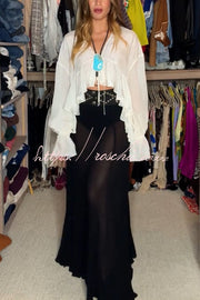 Chiffon Balloon Sleeve Tie-Up V-Neck Blouse | Boho Loose Fit
