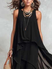 Black Layered Chiffon Maxi Dress – Boho Tiered Style