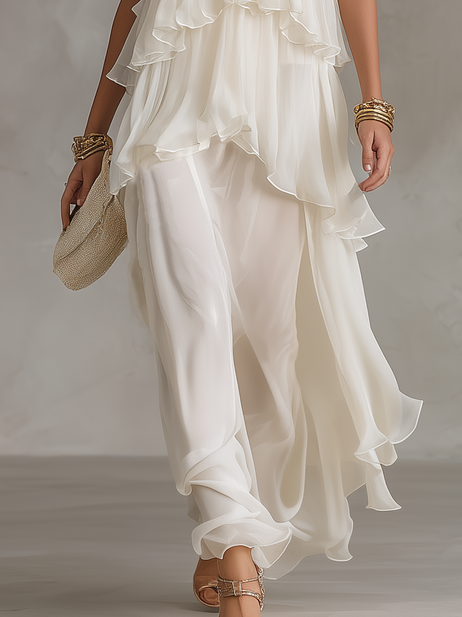 Sheer Tiered Chiffon Maxi Dress for Special Occasions