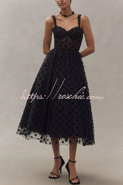 Tulle Polka Dot Sweetheart Bustier A-Line Midi Dress