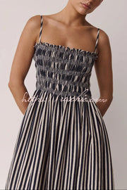 Striped Spaghetti Strap Pleated Maxi Dress with Pockets