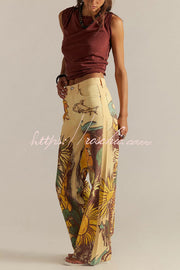 Doodle Print Wide Leg Jeans – Mid Rise, Loose Fit