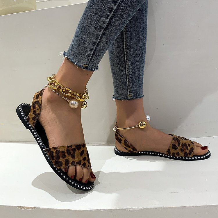 Pearl Buckle Roman Sandals with Flat Bottom – Vacation Style