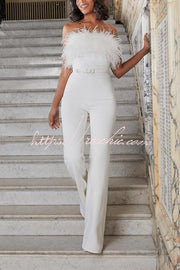 Feather Off-Shoulder Sleeveless Jumpsuit | Casual Long Fit