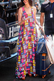 Color-block Plaid Print Sleeveless Maxi Dress – Loose Fit