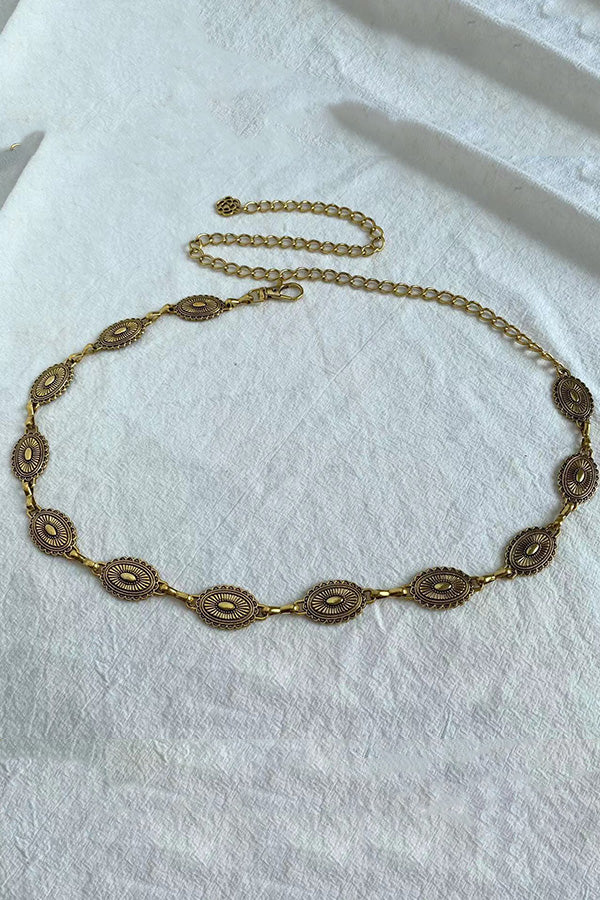 Retro Geometric Metal Waist Chain – Gold & Silver