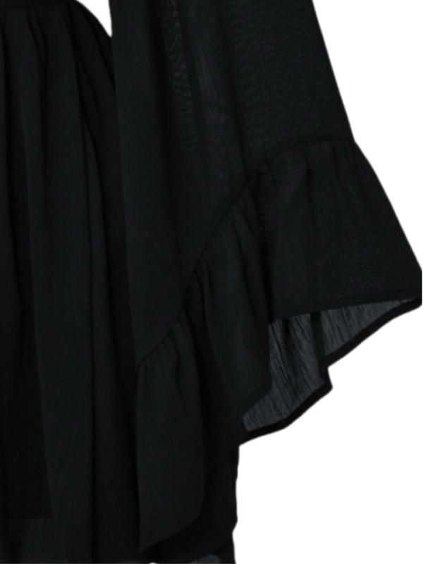 Gothic V-Neck Mini Dress - Long Sleeve Belted Fitted Dress