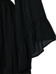 Gothic V-Neck Mini Dress - Long Sleeve Belted Fitted Dress