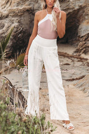 Smocked Pocketed Pants – Loose Fit Slub Cotton Vacation Style
