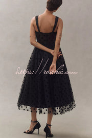 Tulle Polka Dot Sweetheart Bustier A-Line Midi Dress