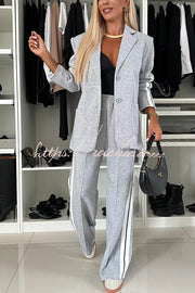 Patchwork Lapel Blazer & Wide-Leg Pants Set — Casual Office