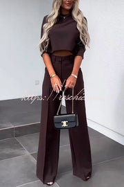High Neck Crop Top & High-Rise Flare Pants Set