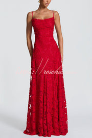 Robe longue fleurie dévorée à col bénitier et dos à lacets