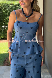 Denim Polka Dot Flare Slip Top & Wide Leg Pants Set