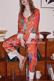 Orange Printed Long Sleeve Two-Piece Lounge Set