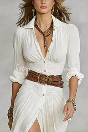 Lapel Maxi Dress | Long Sleeve Shirt-Style Vacation Dress
