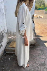 Linen Blend Midi Blouse and Wide-Leg Pants Set