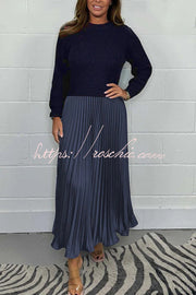 Knitted Maxi Dress | Round Neck Long Sleeve Patchwork