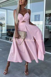Sleeveless V-Neck Cutout Midi Dress with Pockets