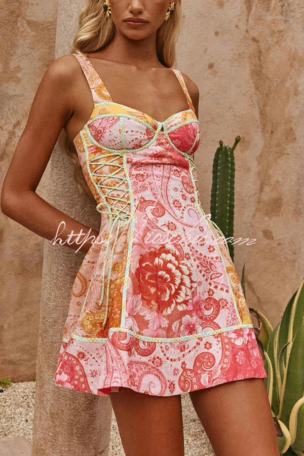 Floral Print Square Neck Sleeveless Slim Mini Dress