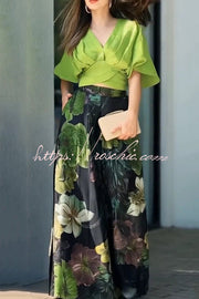 Floral Print V-Neck Crop Top and Maxi Skirt Set