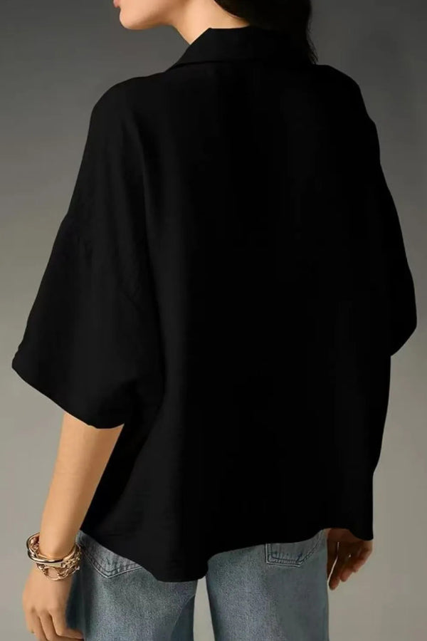 Chemise décontractée ample à manches courtes et col en V pour femme