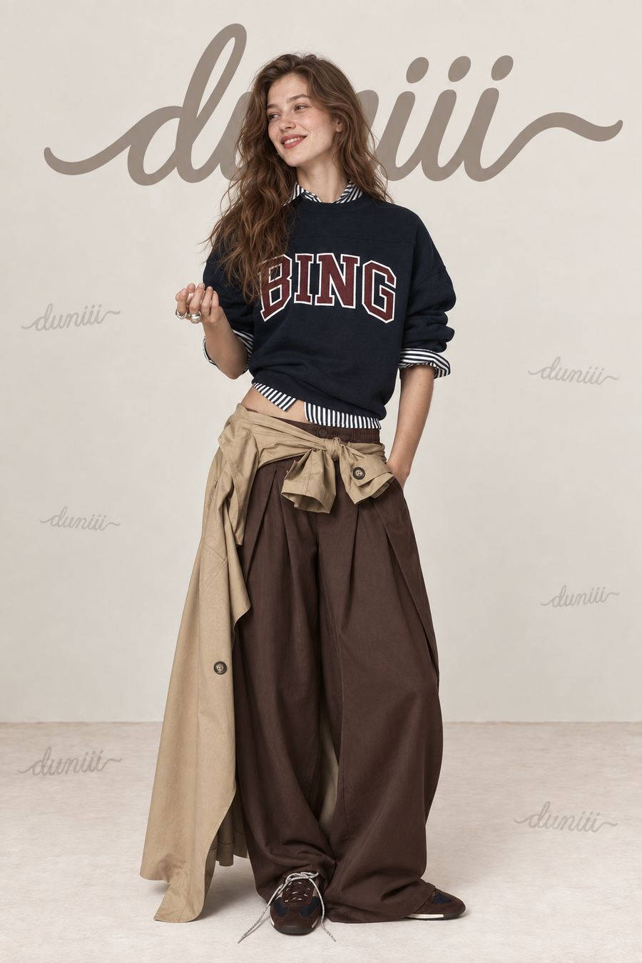 Duniii Pleated Barrel-Leg Pants