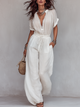 White Wide-Leg Pants Set with Drawstring Waist
