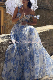 Organza Floral Print Sweetheart Maxi Dress – Sleeveless