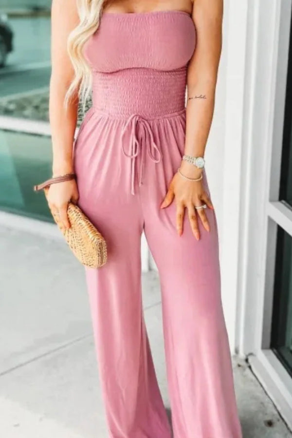 Off-Shoulder Wide-Leg Jumpsuit with Pockets – Loose Fit