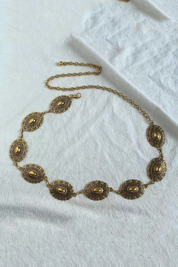 Retro Geometric Metal Waist Chain – Gold & Silver
