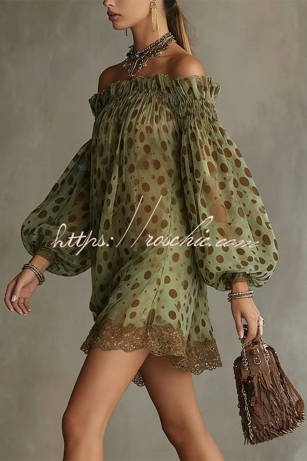 Polka Dot Sheer Off-the-Shoulder Mini Dress