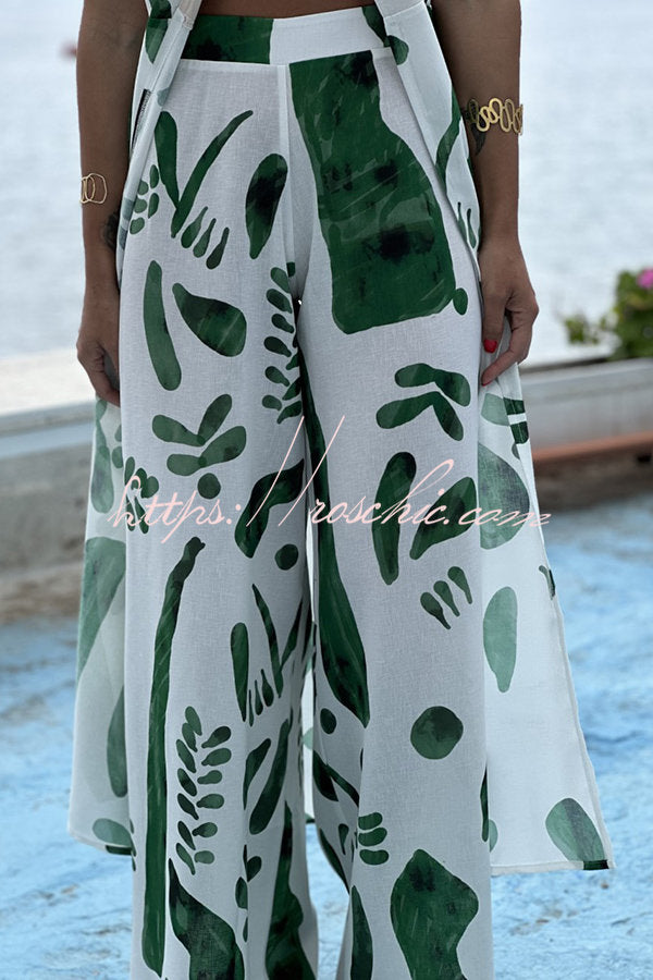 Doodle Print Sleeveless Midi Top & Pants Set – Loose Fit